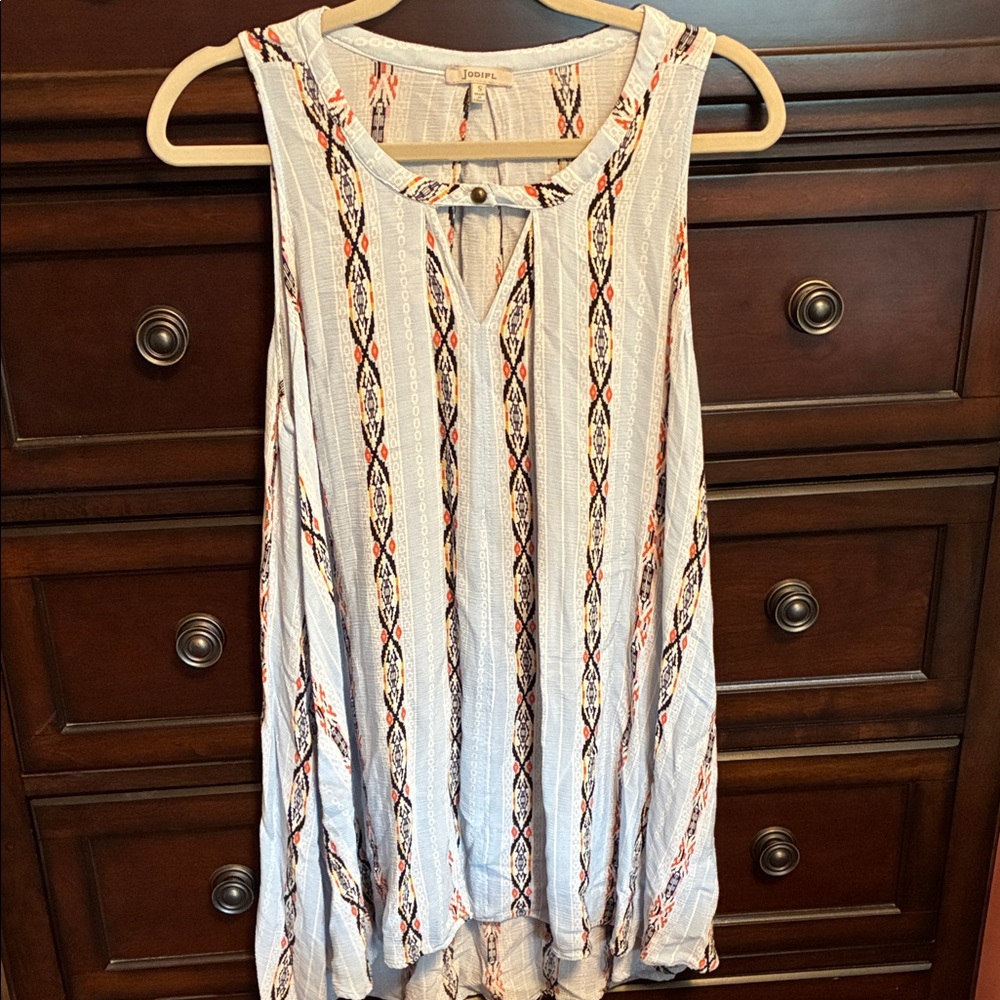 JODIFL Vertical Stripe Boho Tank in Light Blue, Navy & Coral